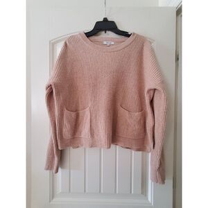 M Madewell Tan Ribbed Knit Front Pocket Cropped Sweater Womens Medium